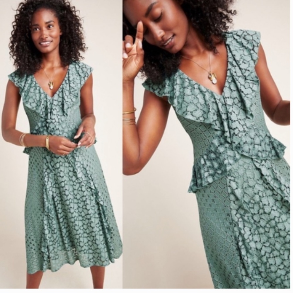 NWT Anthropologie Antoinette Ruffled Midi Dress 2